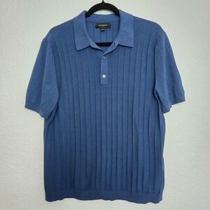 Banana Republic Men's Medium‎ Blue Ribbed Knit Short Sleeve Polo Shirt